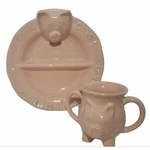 Pig Child's dinner set plate & cup Pink Cara Stone by Carafina